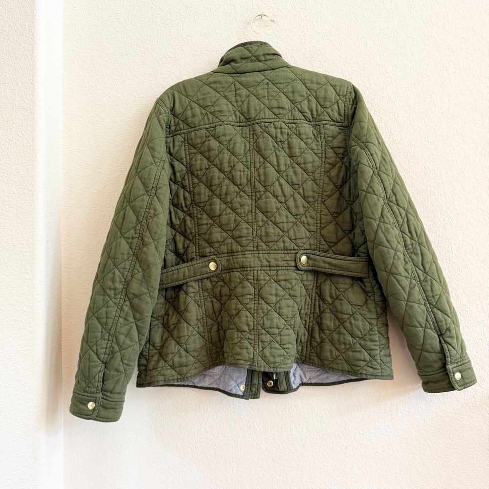 J.Crew Womens Olive Green Quilted Field Barn Jacket XLT Cotton Gold Snaps - Picture 12 of 15